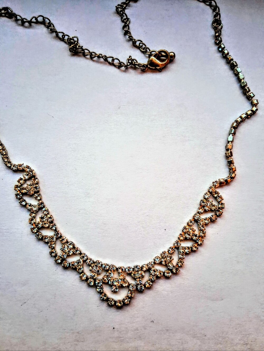 Vintage Style Clear Rhinestone Scalloped Collar Necklace Festoon Bib Y2K